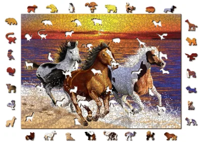 Obrázek k produktu Dřevěné puzzle Divocí koně na pláži 2v1, 1010 dílků EKO