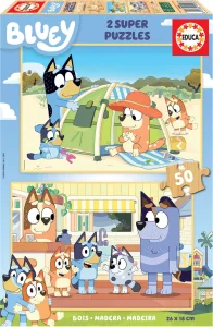 Obrázek k produktu Dřevěné puzzle Bluey 2x50 dílků
