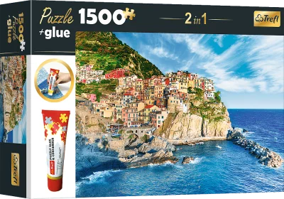 Obrázek k produktu Sada 2v1 puzzle Manarola, Ligurie, Itálie 1500 dílků s lepidlem