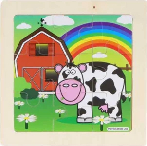 Obrázek k produktu Dřevěné puzzle Farma: Duhový den 9 dílků