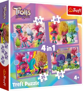 Obrázek k produktu Puzzle Trollové 3: Barevné dobrodružství 4v1 (35,48,54,70 dílků)