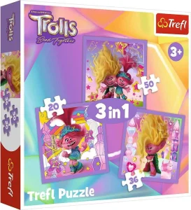 Obrázek k produktu Puzzle Trollové 3: Seznamte se s Trollíky 3v1 (20,36,50 dílků)