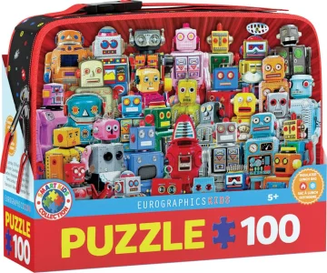 Obrázek k produktu Puzzle ve svačinovém boxu Roboti 100 dílků