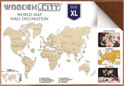 Obrázek k produktu Dřevěná mapa světa velikost XL (120x80cm) hnědá