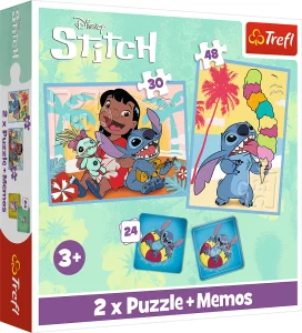 Obrázek k produktu Sada 3v1 Lilo&Stitch: Šťastný den (2x puzzle + pexeso)
