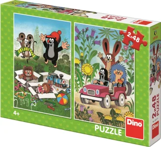 Obrázek k produktu Puzzle Krteček se raduje, Krtek a autíčko 2x48 dílků